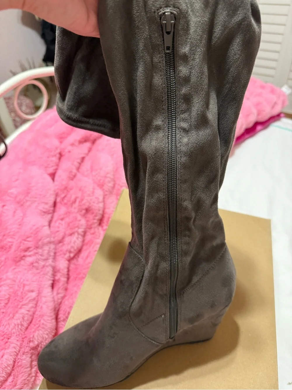 Women's Gray Suede over the knee Wedge Boots size medium 10